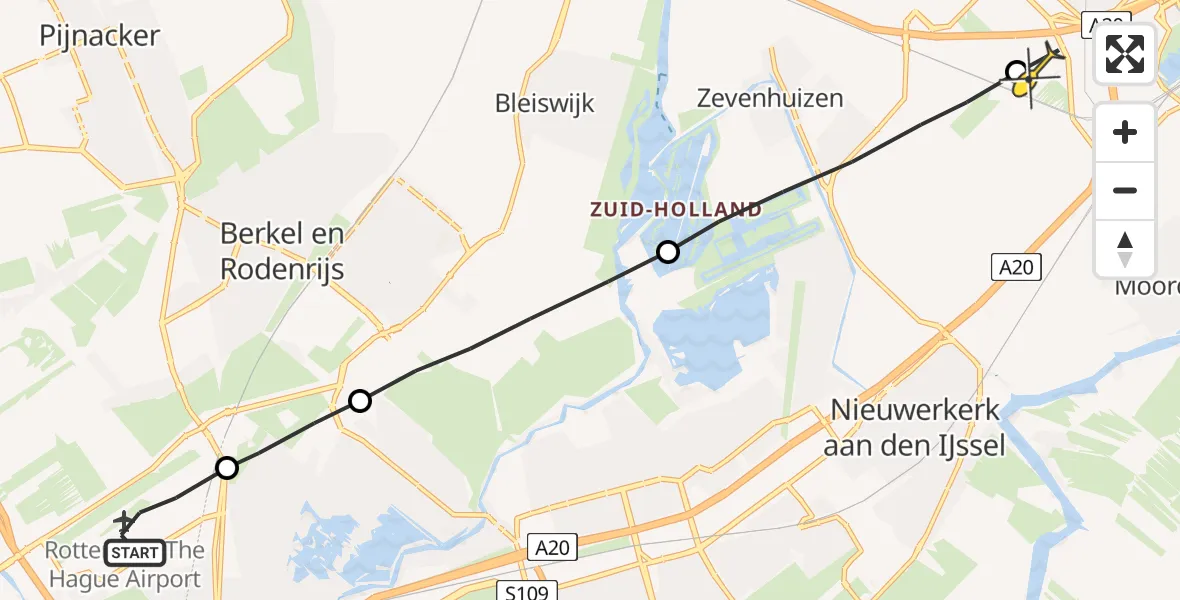 Routekaart van de vlucht: Lifeliner 2 naar Waddinxveen