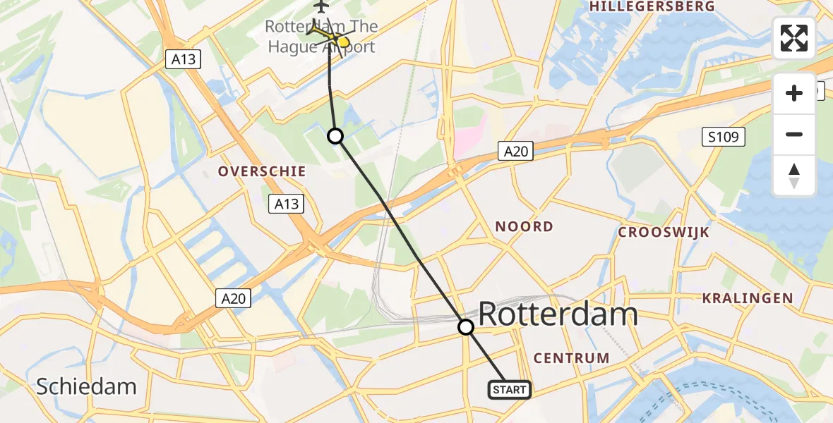 Routekaart van de vlucht: Lifeliner 2 naar Rotterdam The Hague Airport