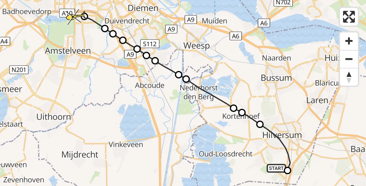 Routekaart van de vlucht: Lifeliner 1 naar VU Medisch Centrum Amsterdam