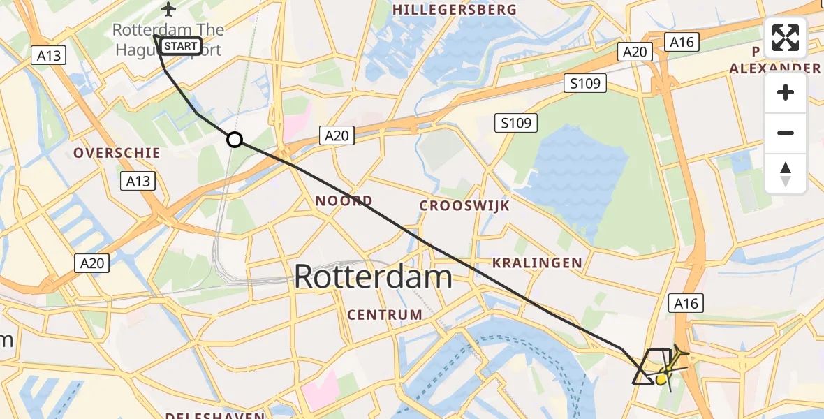 Routekaart van de vlucht: Lifeliner 2 naar Rotterdam