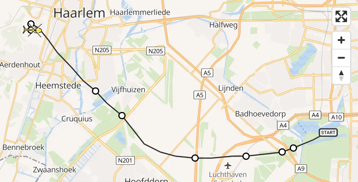 Routekaart van de vlucht: Lifeliner 1 naar Haarlem