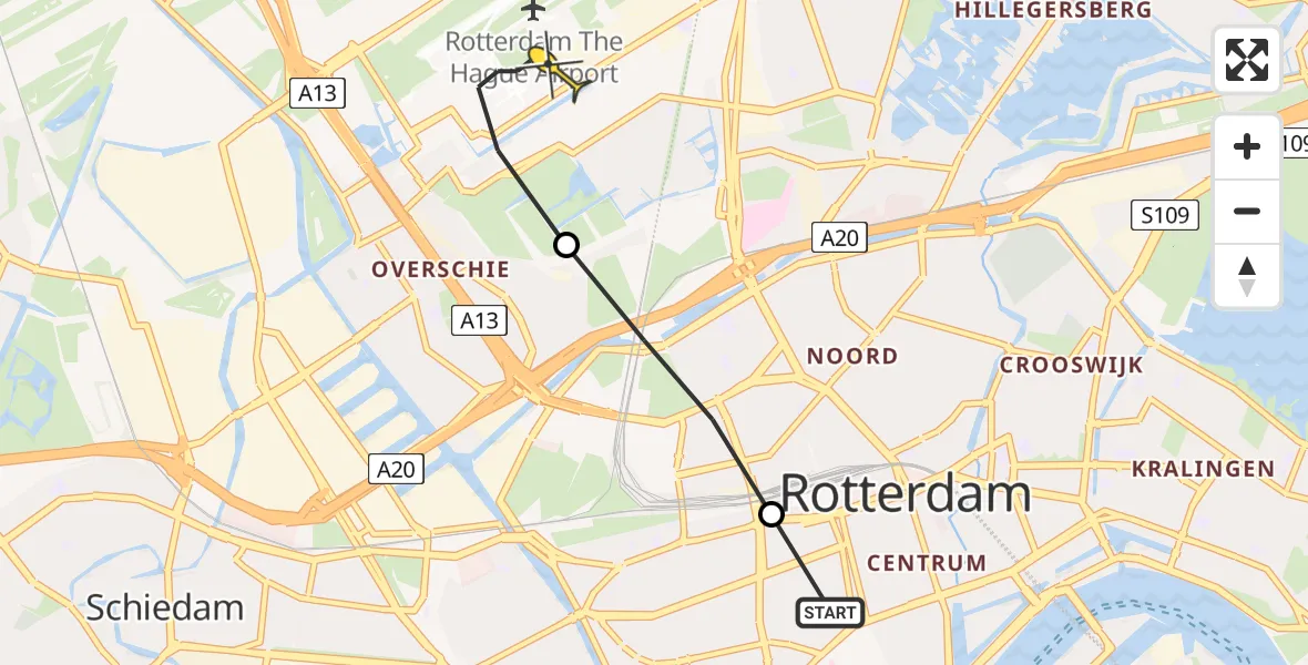 Routekaart van de vlucht: Lifeliner 2 naar Rotterdam The Hague Airport