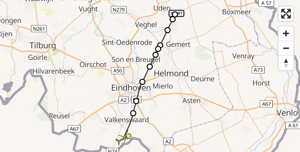 Routekaart van de vlucht: Lifeliner 3 naar Valkenswaard