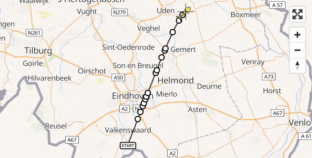 Routekaart van de vlucht: Lifeliner 3 naar Vliegbasis Volkel