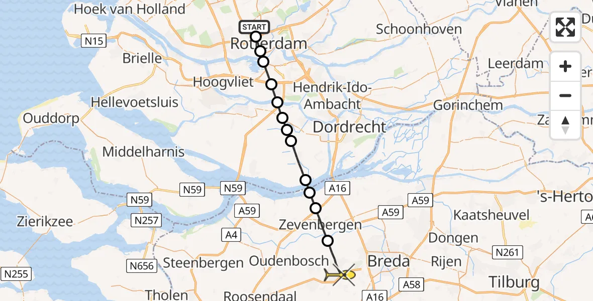 Routekaart van de vlucht: Lifeliner 2 naar Etten-Leur