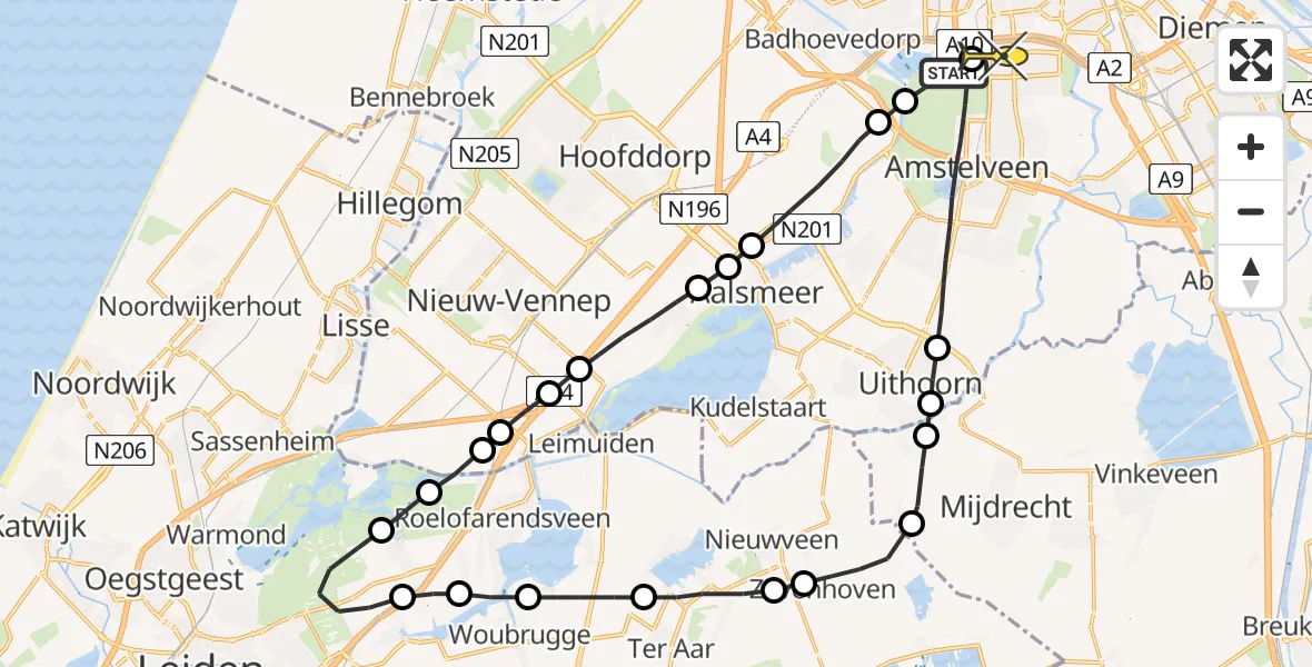 Routekaart van de vlucht: Lifeliner 1 naar VU Medisch Centrum Amsterdam