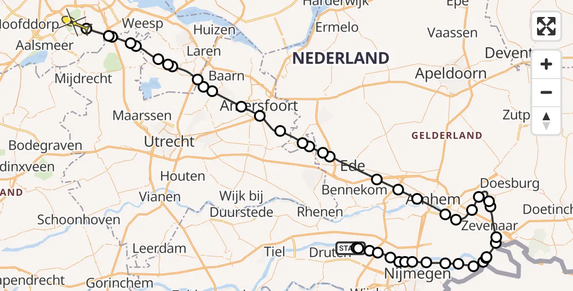 Routekaart van de vlucht: Politieheli naar Amstelveen