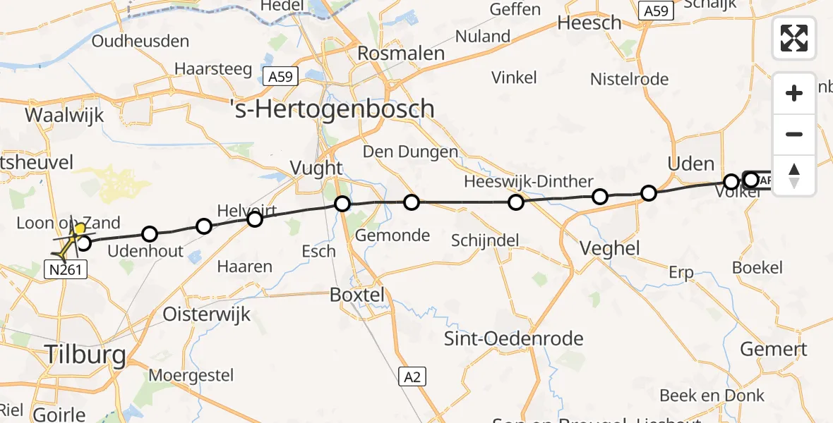 Routekaart van de vlucht: Lifeliner 3 naar Loon op Zand