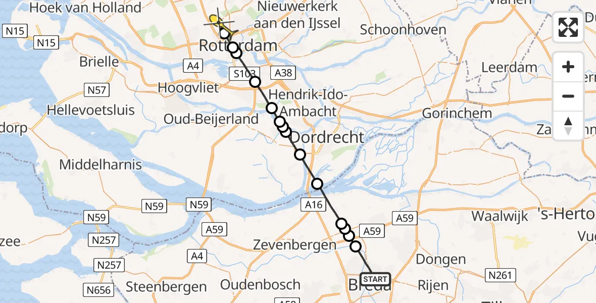 Routekaart van de vlucht: Lifeliner 2 naar Rotterdam The Hague Airport