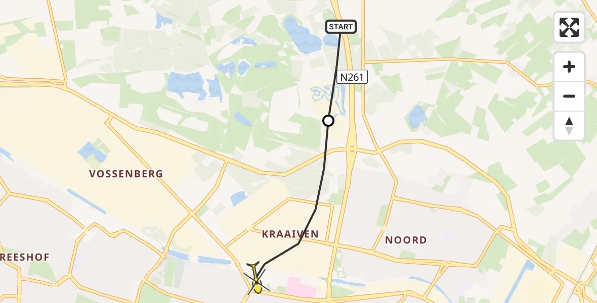 Routekaart van de vlucht: Lifeliner 3 naar Tilburg