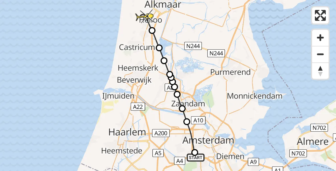 Routekaart van de vlucht: Lifeliner 1 naar Heiloo