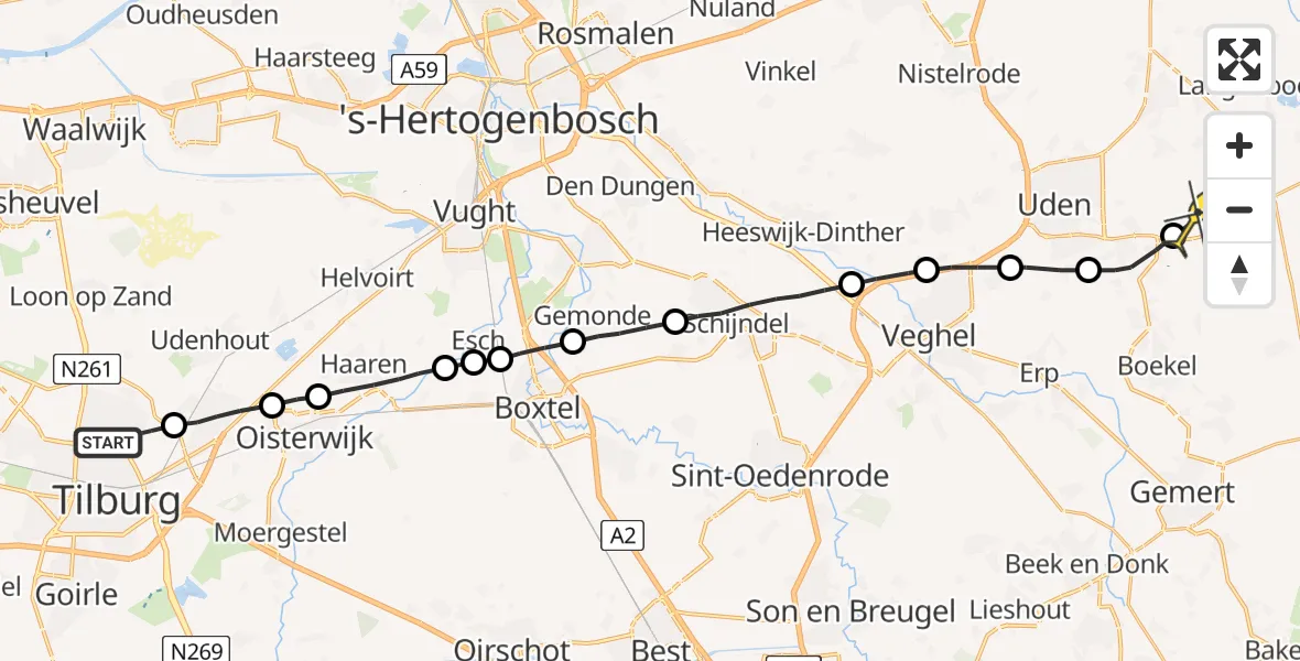 Routekaart van de vlucht: Lifeliner 3 naar Vliegbasis Volkel