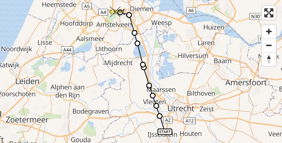 Routekaart van de vlucht: Lifeliner 1 naar VU Medisch Centrum Amsterdam