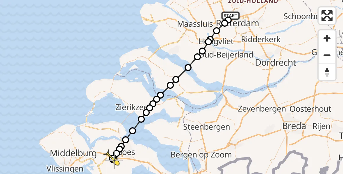 Routekaart van de vlucht: Lifeliner 2 naar 's-Heer Abtskerke