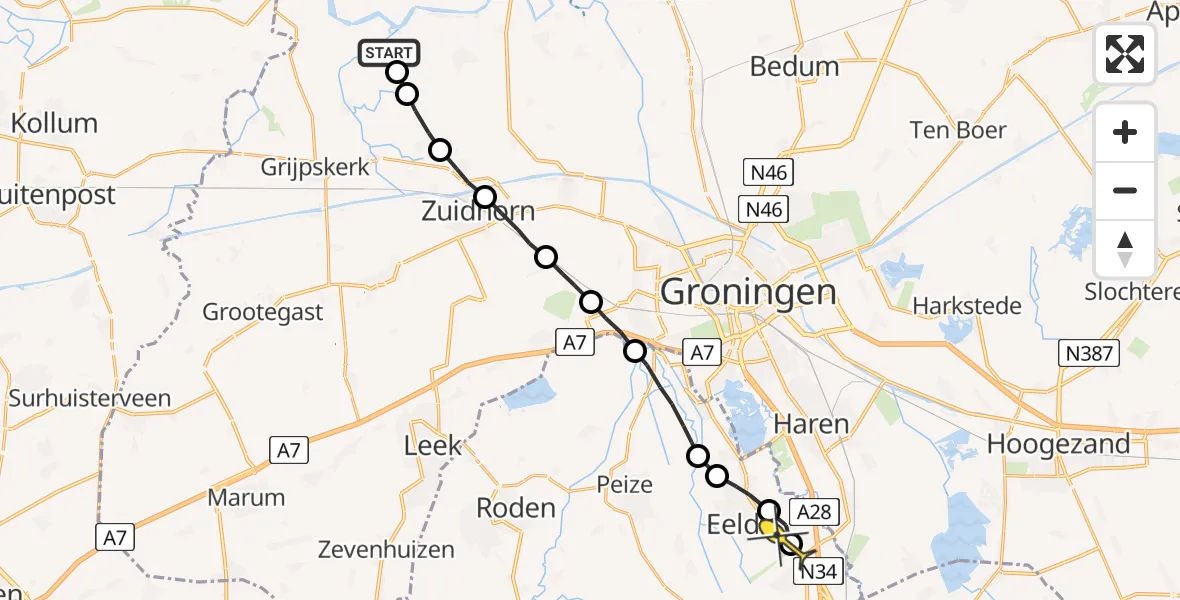 Routekaart van de vlucht: Lifeliner 4 naar Groningen Airport Eelde