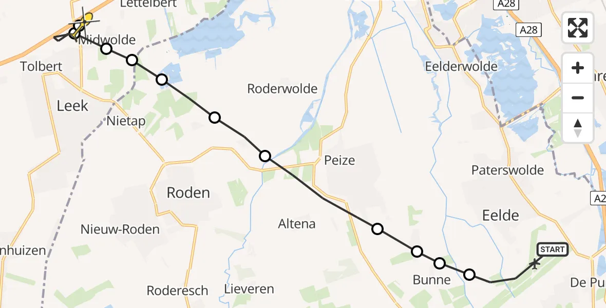 Routekaart van de vlucht: Lifeliner 4 naar Midwolde