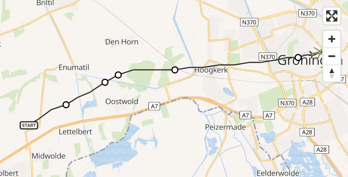 Routekaart van de vlucht: Lifeliner 4 naar Universitair Medisch Centrum Groningen