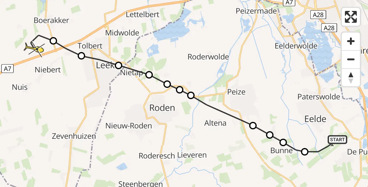 Routekaart van de vlucht: Lifeliner 4 naar Niebert