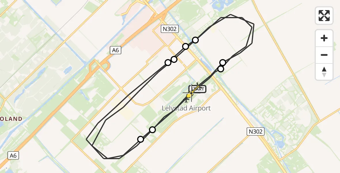 Vluchtroute Traumahelikopter van Lelystad Airport naar Lelystad Airport
