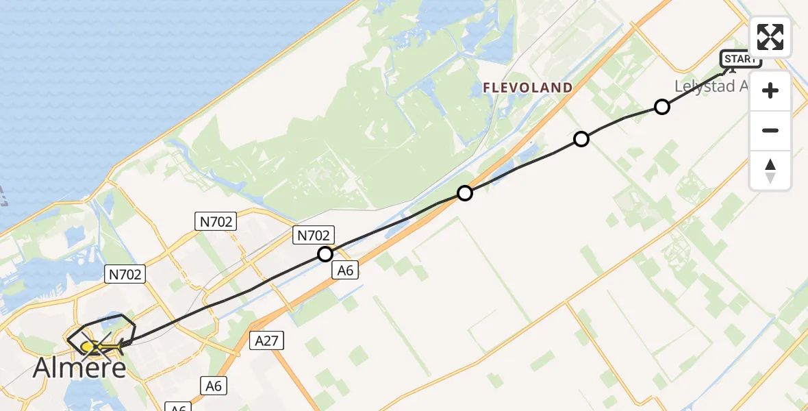 Routekaart van de vlucht: Traumaheli naar Almere