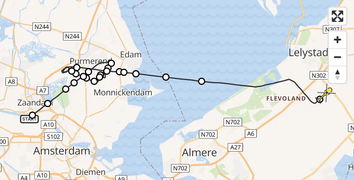 Routekaart van de vlucht: Traumaheli naar Lelystad Airport