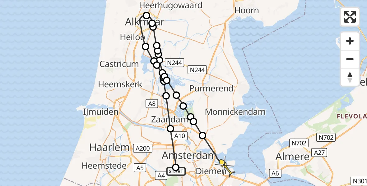 Routekaart van de vlucht: Lifeliner 1 naar Amsterdam