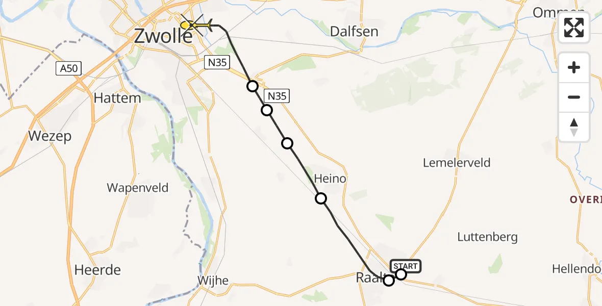 Routekaart van de vlucht: Lifeliner 4 naar Zwolle