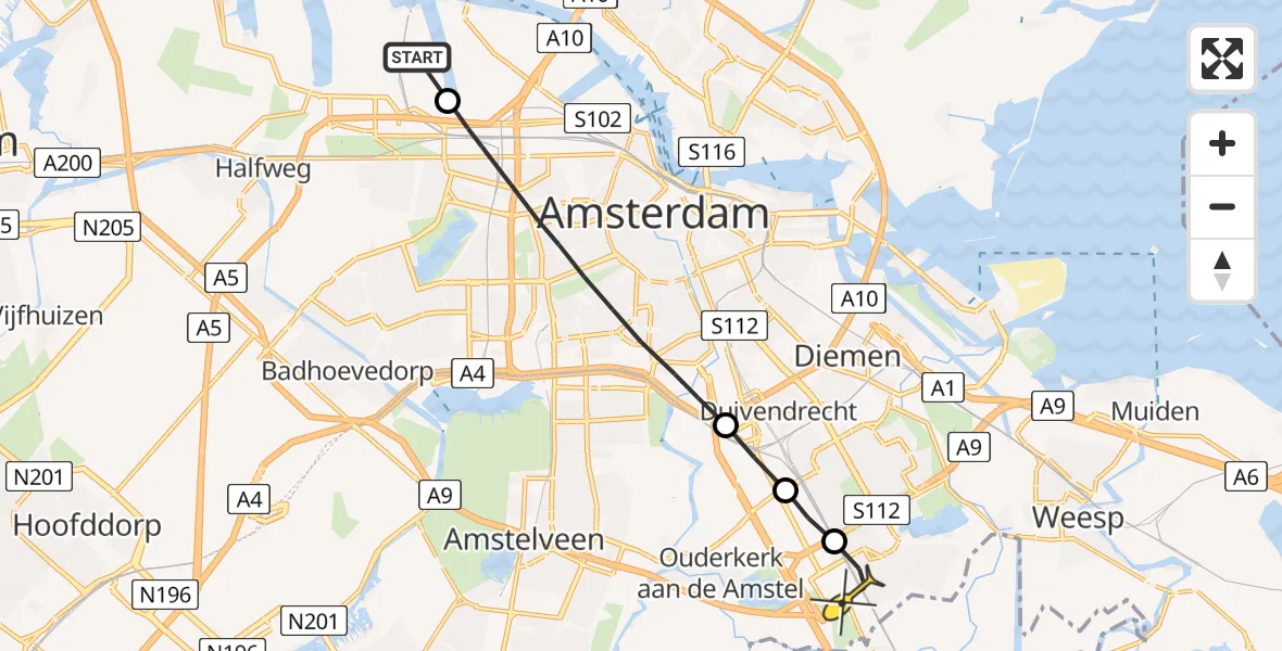 Routekaart van de vlucht: Lifeliner 1 naar Academisch Medisch Centrum (AMC)