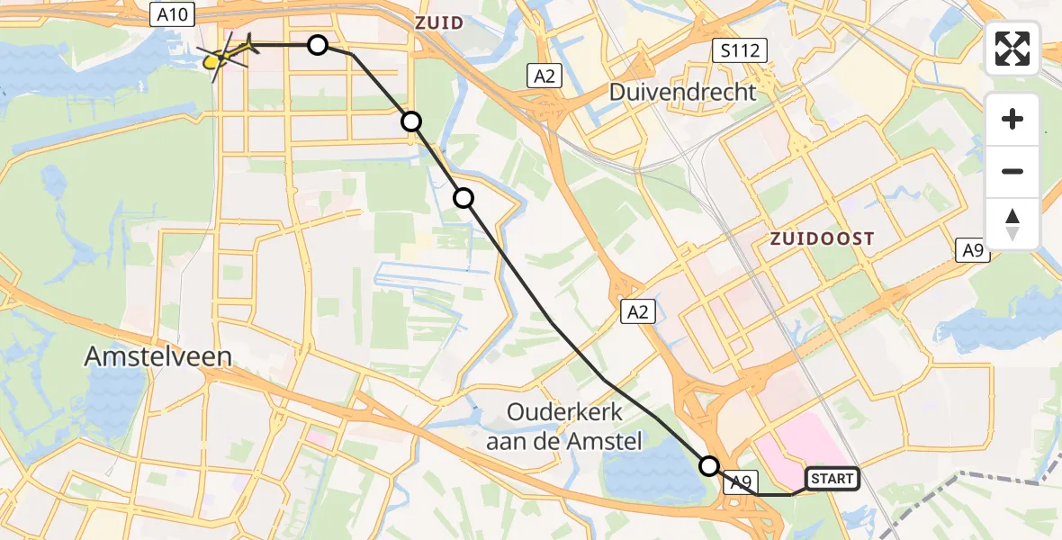 Routekaart van de vlucht: Lifeliner 1 naar VU Medisch Centrum Amsterdam