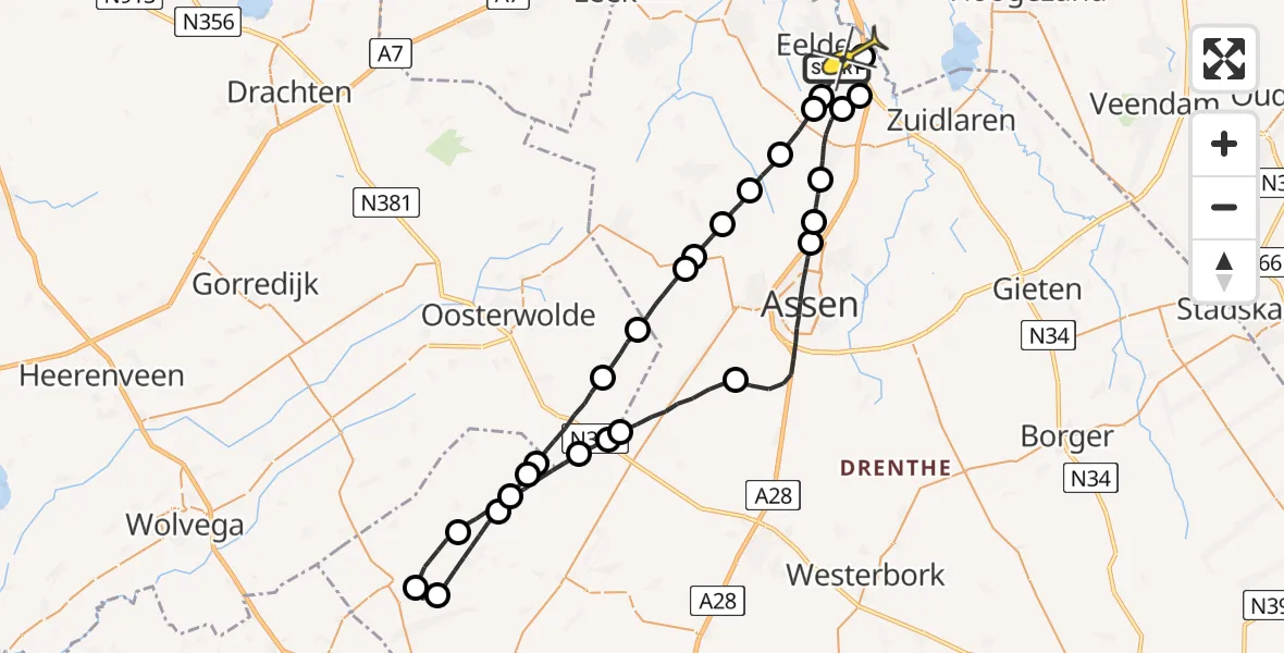 Routekaart van de vlucht: Lifeliner 4 naar Eelde