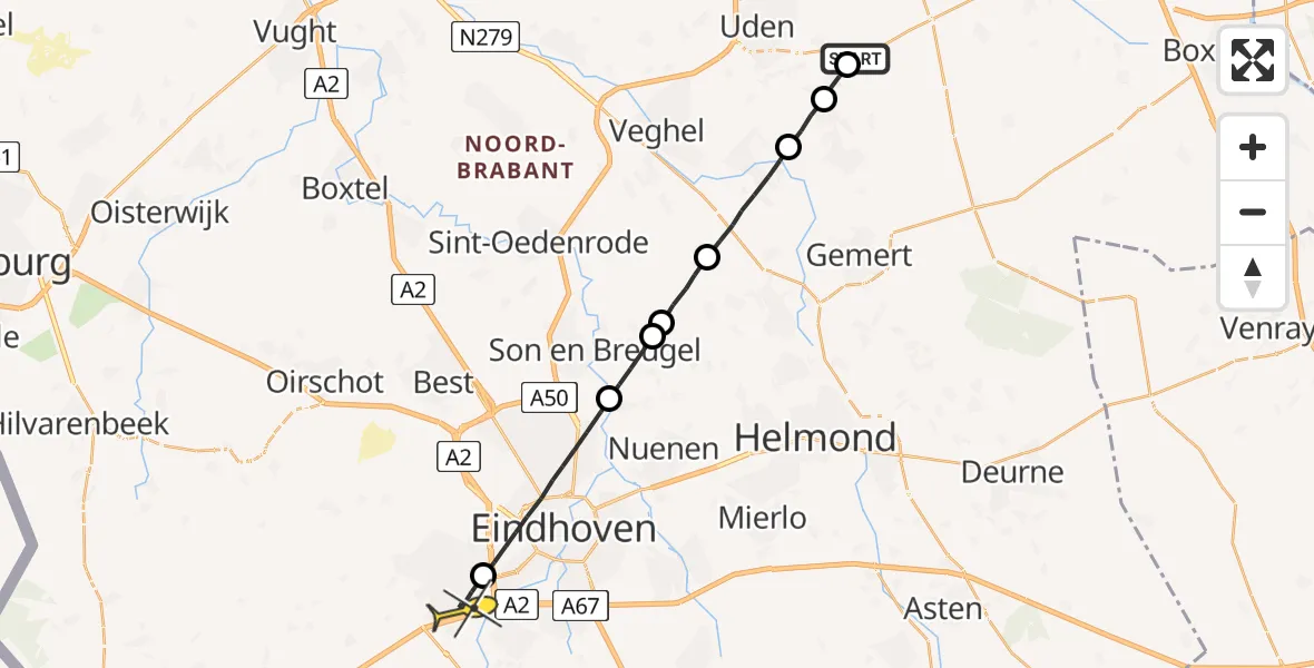 Routekaart van de vlucht: Lifeliner 3 naar Veldhoven