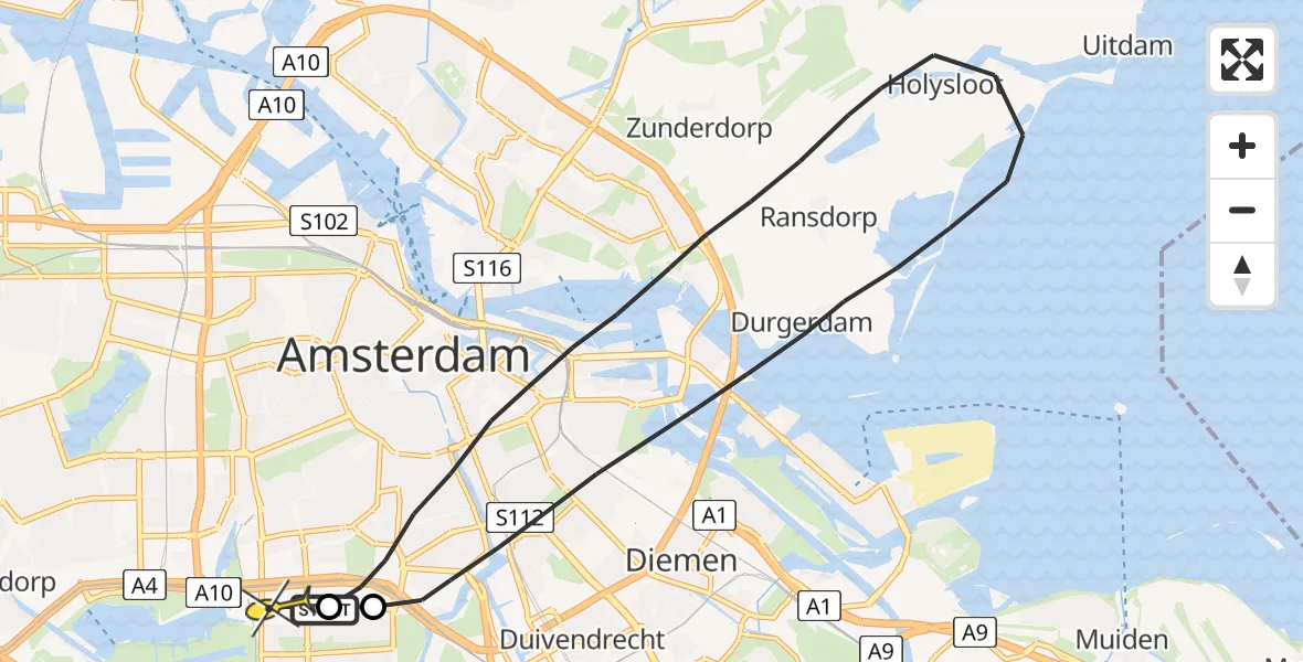 Routekaart van de vlucht: Lifeliner 1 naar VU Medisch Centrum Amsterdam