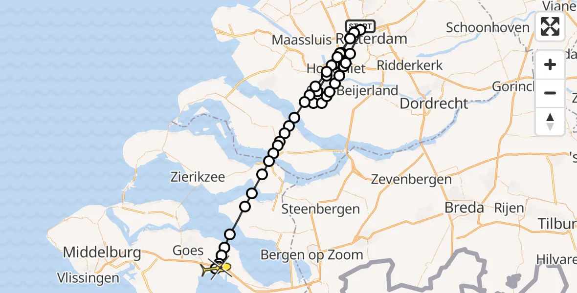 Routekaart van de vlucht: Lifeliner 2 naar Kapelle