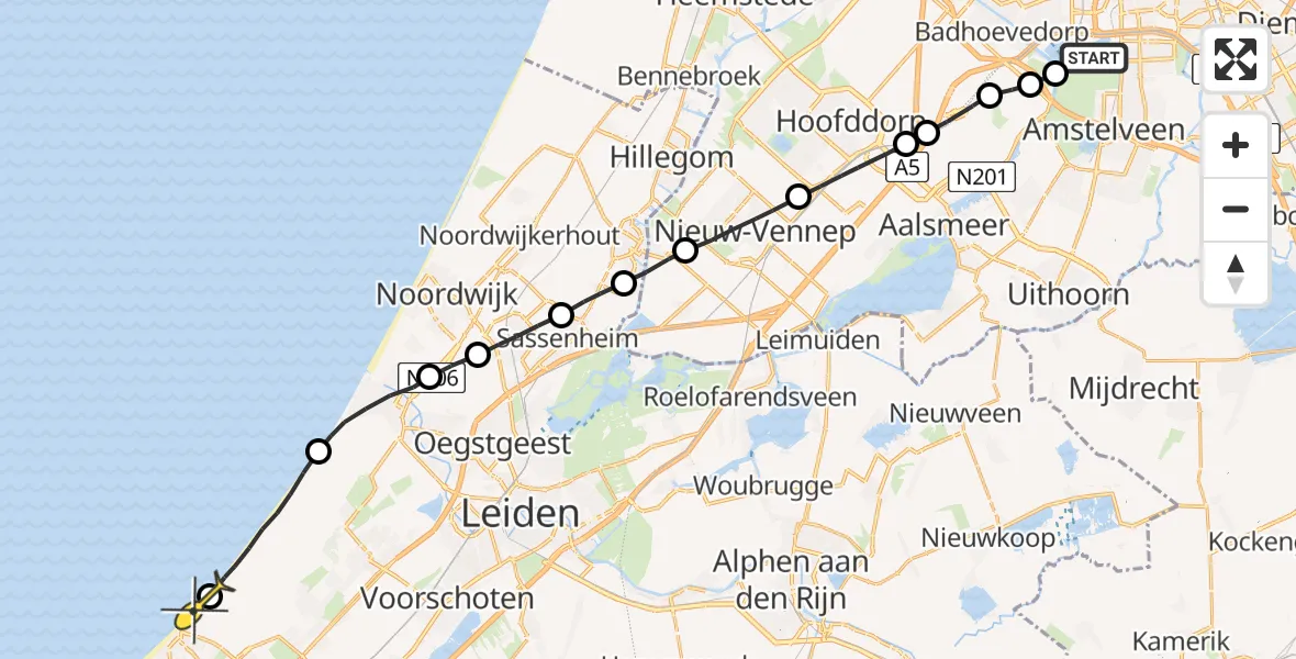 Routekaart van de vlucht: Lifeliner 1 naar Den Haag