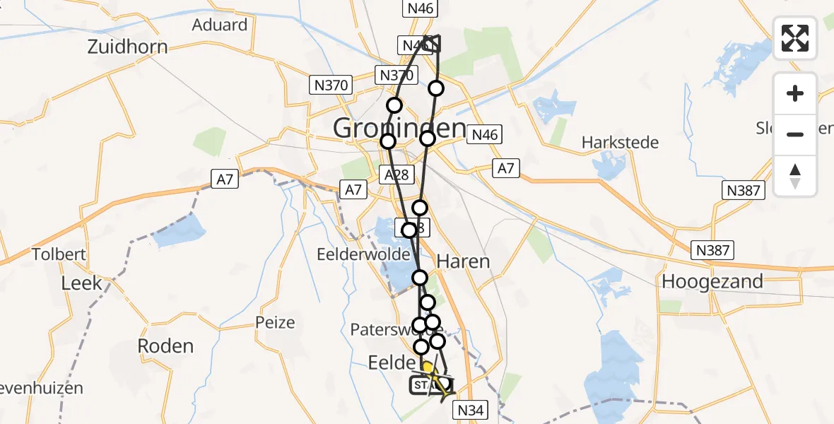 Routekaart van de vlucht: Lifeliner 4 naar Groningen Airport Eelde