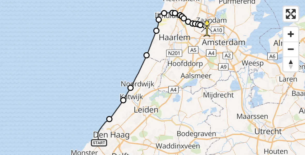 Routekaart van de vlucht: Lifeliner 1 naar Amsterdam Heliport