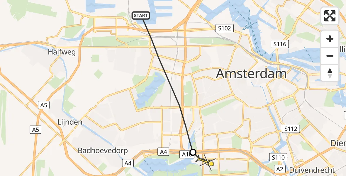 Routekaart van de vlucht: Lifeliner 1 naar VU Medisch Centrum Amsterdam