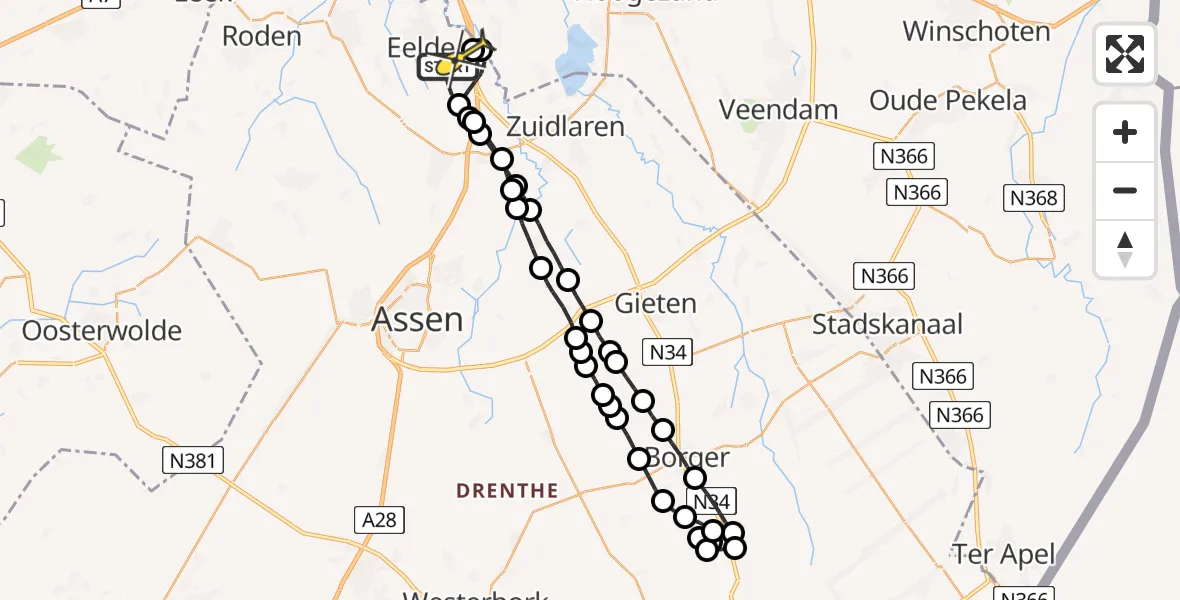 Routekaart van de vlucht: Lifeliner 4 naar Eelde