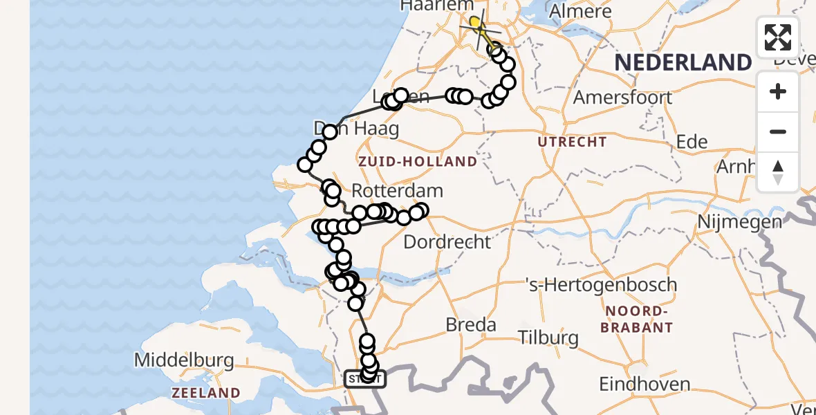 Routekaart van de vlucht: Politieheli naar Amstelveen