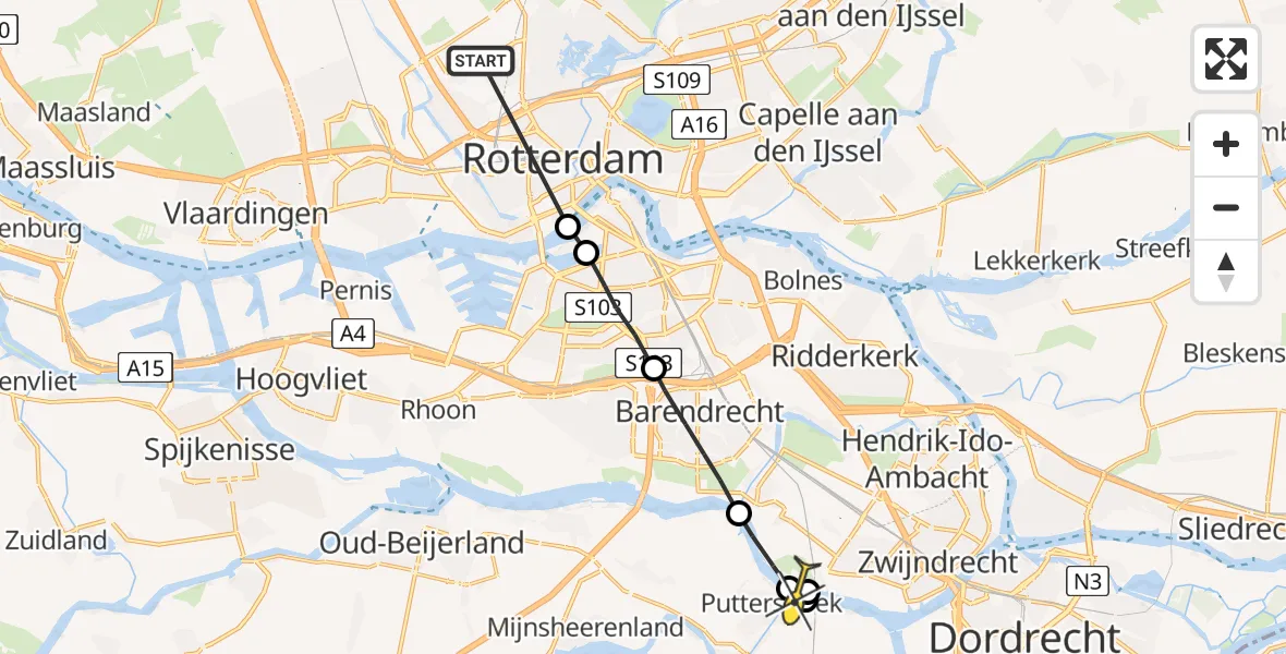 Routekaart van de vlucht: Lifeliner 2 naar Zwijndrecht