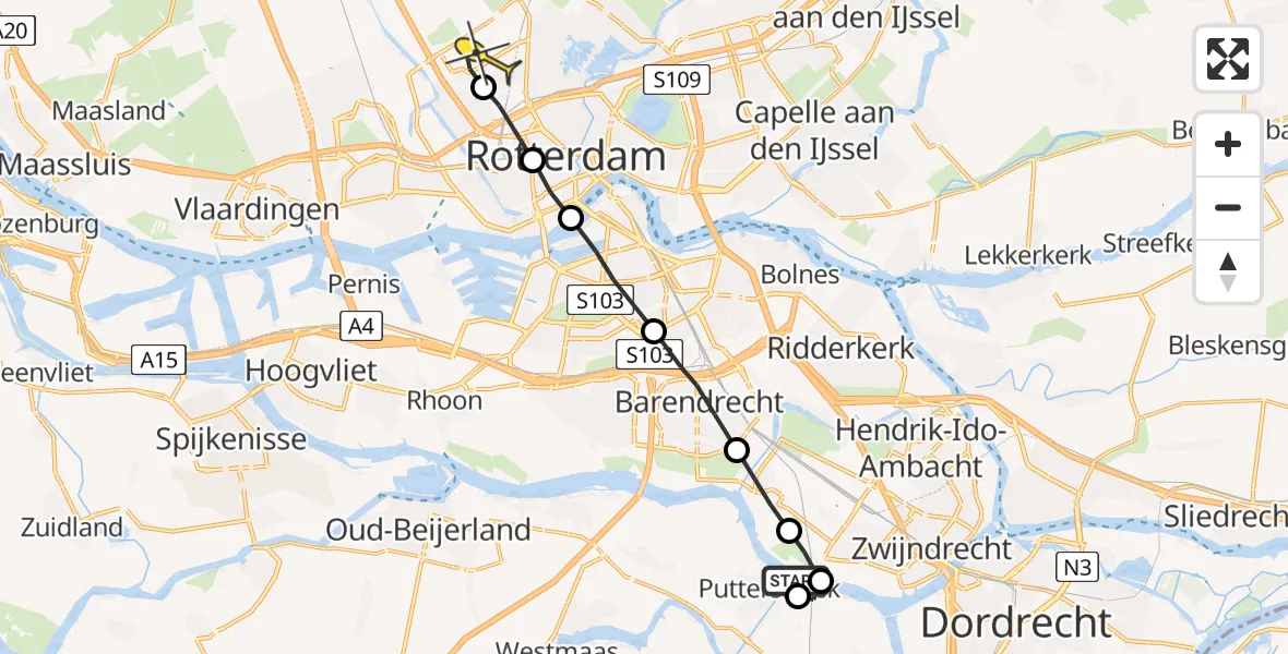 Routekaart van de vlucht: Lifeliner 2 naar Rotterdam The Hague Airport