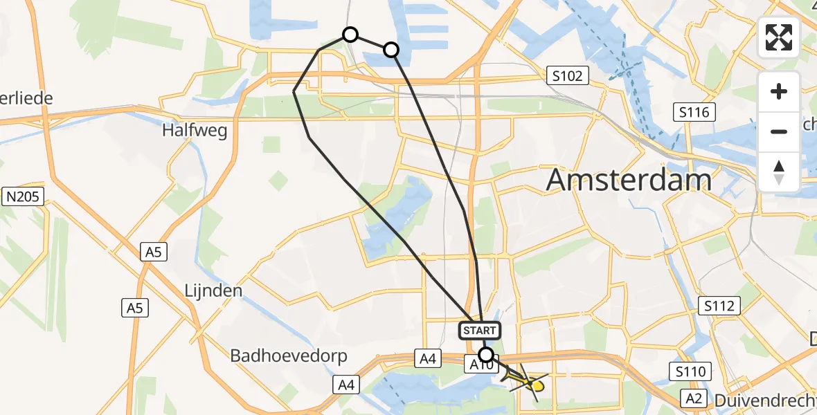 Routekaart van de vlucht: Lifeliner 1 naar VU Medisch Centrum Amsterdam