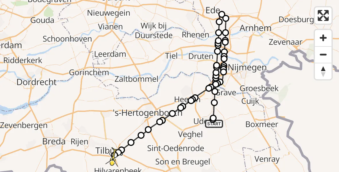 Routekaart van de vlucht: Lifeliner 3 naar Hilvarenbeek