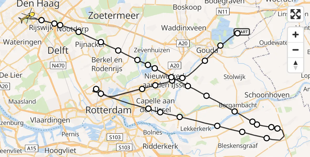 Routekaart van de vlucht: Lifeliner 2 naar Den Haag