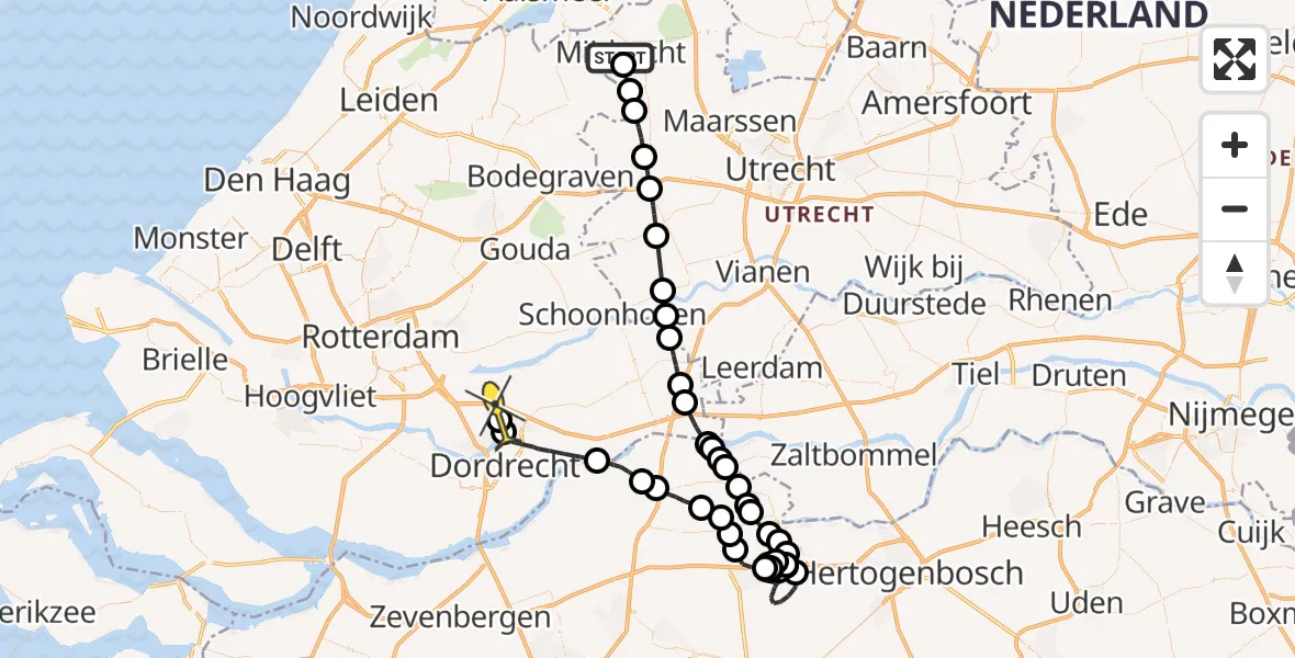 Routekaart van de vlucht: Politieheli naar Alblasserdam