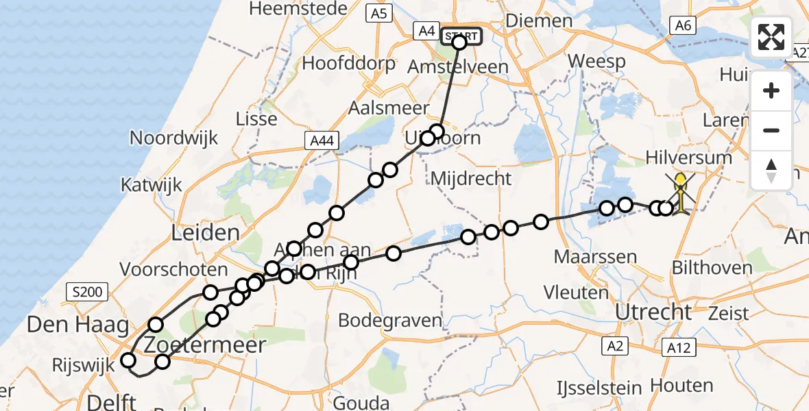 Routekaart van de vlucht: Lifeliner 1 naar Vliegveld Hilversum