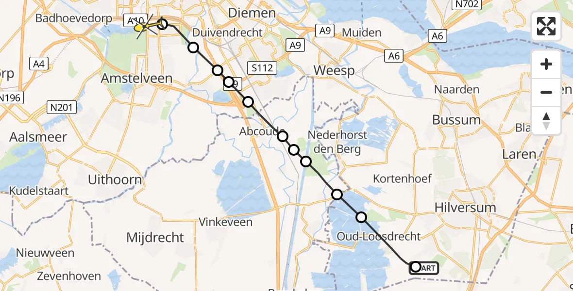 Routekaart van de vlucht: Lifeliner 1 naar VU Medisch Centrum Amsterdam