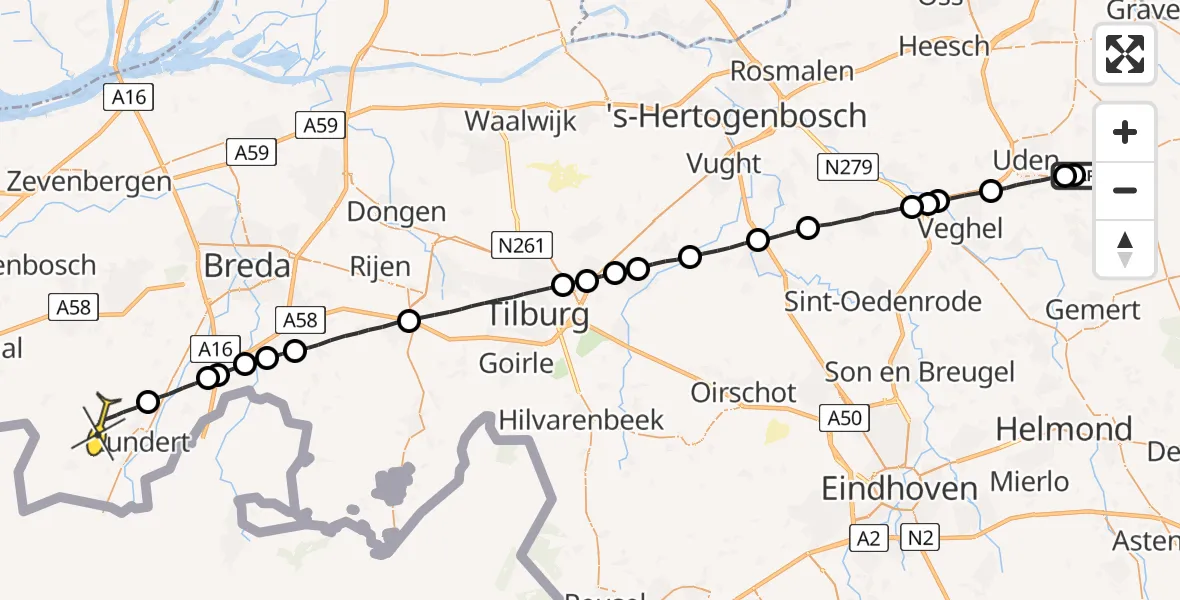 Routekaart van de vlucht: Lifeliner 3 naar Klein Zundert