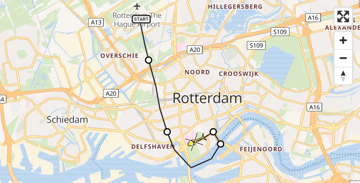 Routekaart van de vlucht: Lifeliner 2 naar Erasmus MC