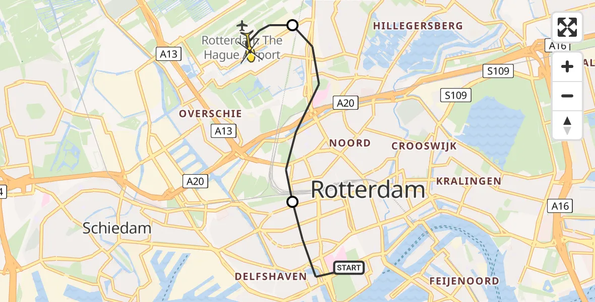 Routekaart van de vlucht: Lifeliner 2 naar Rotterdam The Hague Airport